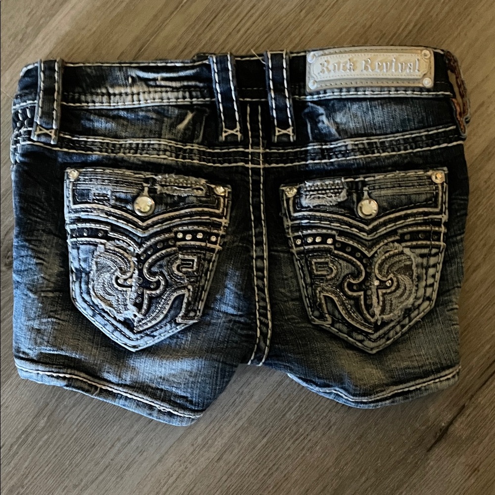 Rock Revival Dark Blue Distressed Jean Shorts